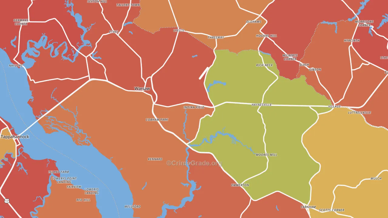 Richmond County, VA Map of Burglary Rates