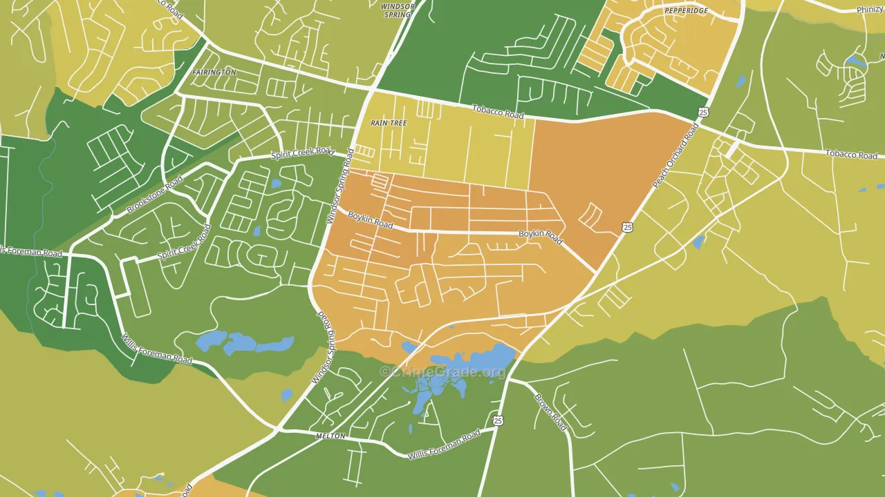 Richmond Factory, Augusta, GA Map of Burglary Rates