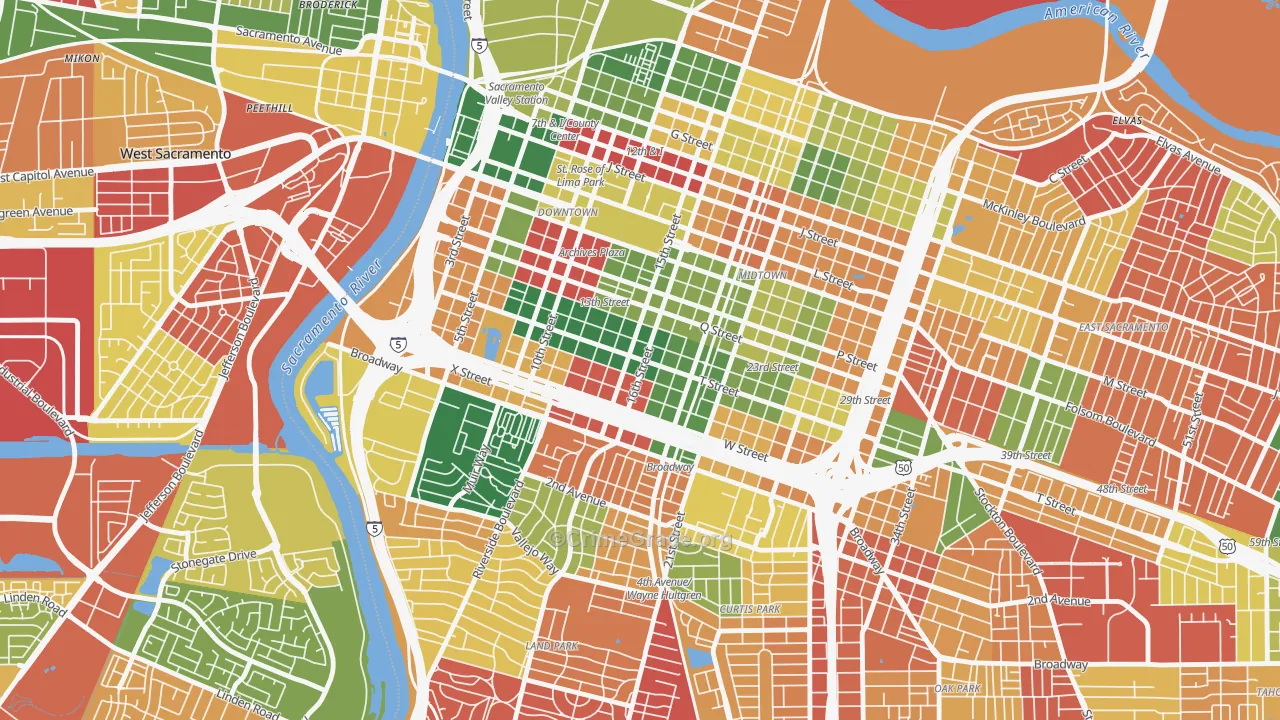Richmond Grove, Sacramento, CA Map of Burglary Rates