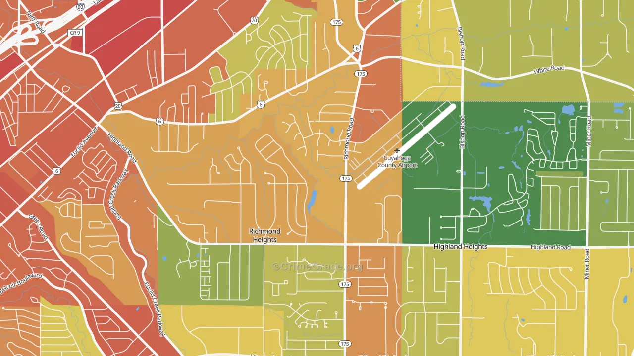 Richmond Heights, OH Map of Burglary Rates