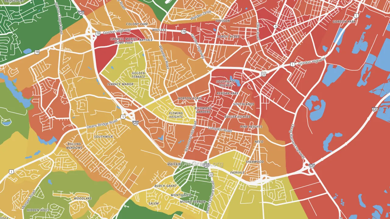 Richmond Hill, Augusta, GA Map of Burglary Rates