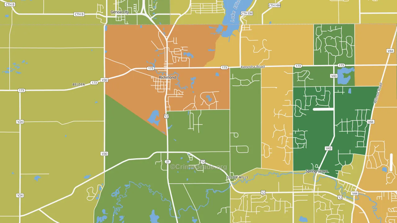 Richmond, IL Map of Burglary Rates