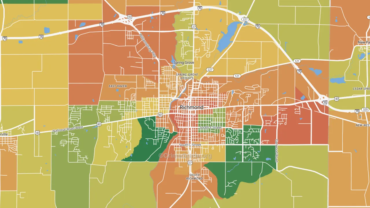 Richmond, IN Map of Burglary Rates