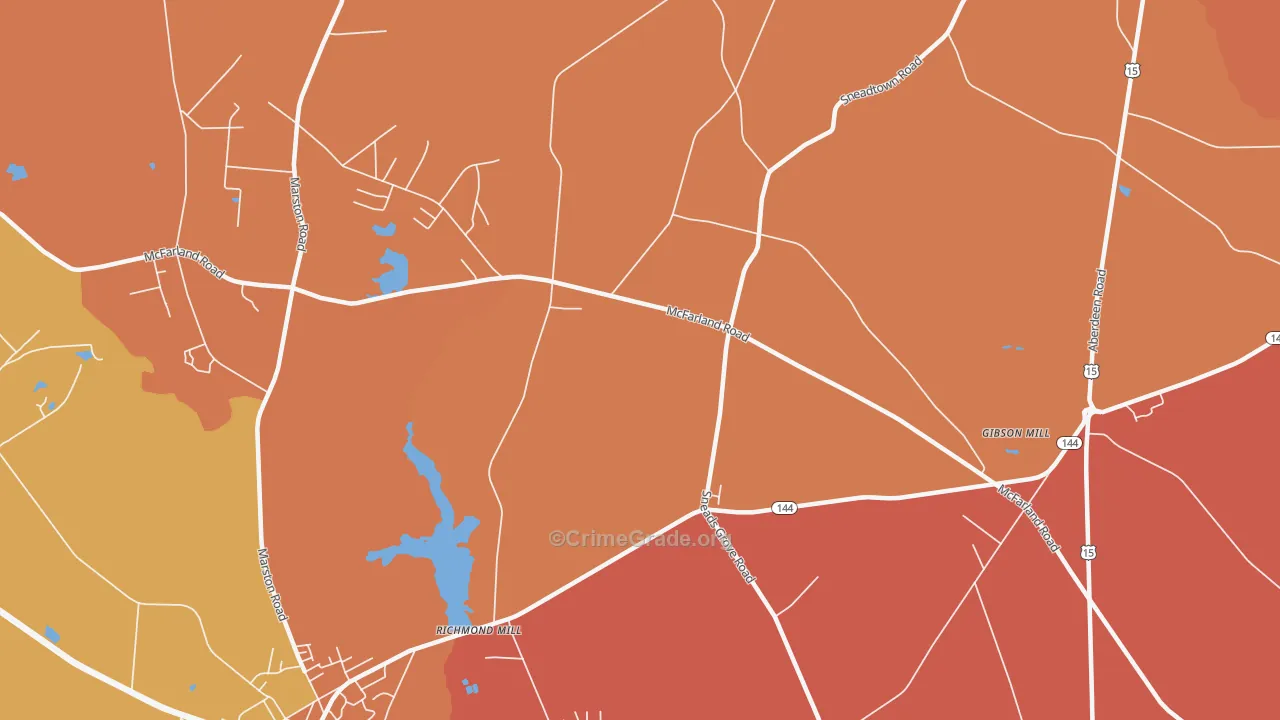 Richmond Mills, NC Map of Burglary Rates