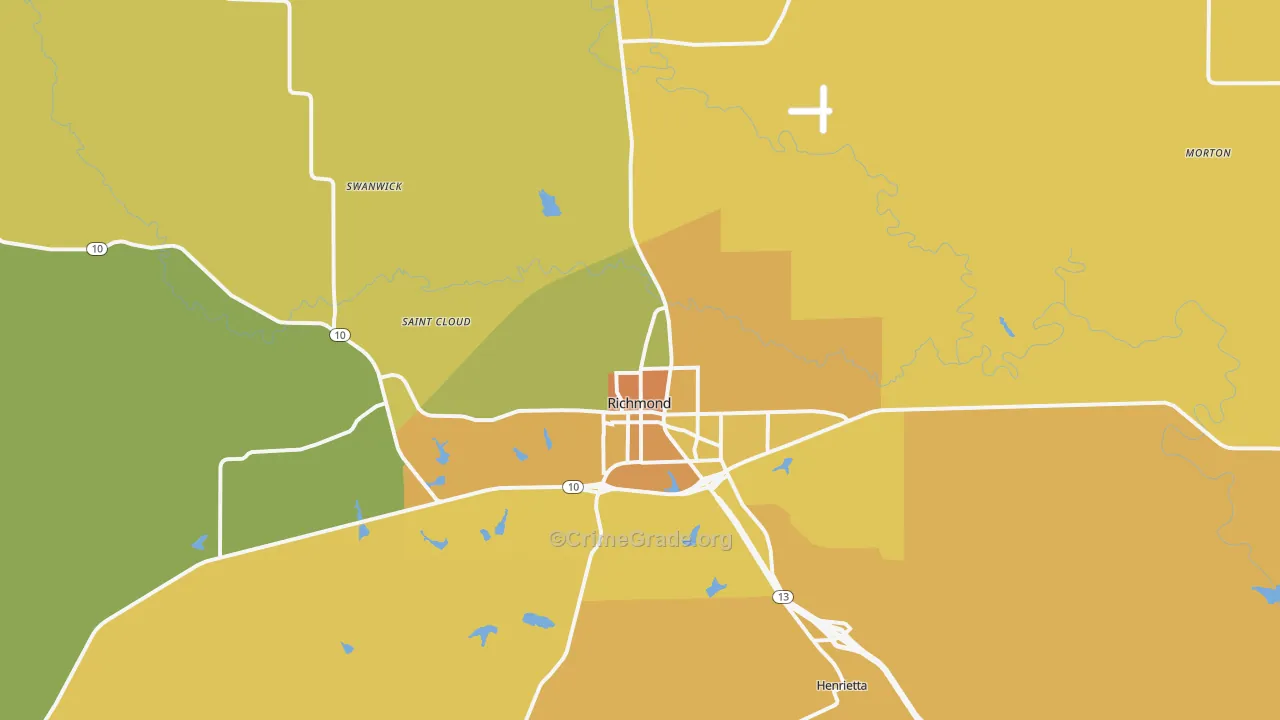 Richmond, MO Map of Burglary Rates