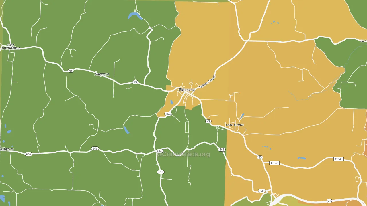Richmond, OH Map of Burglary Rates