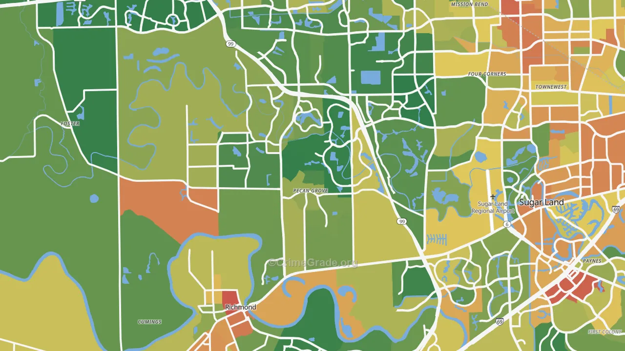 Richmond, TX Map of Burglary Rates