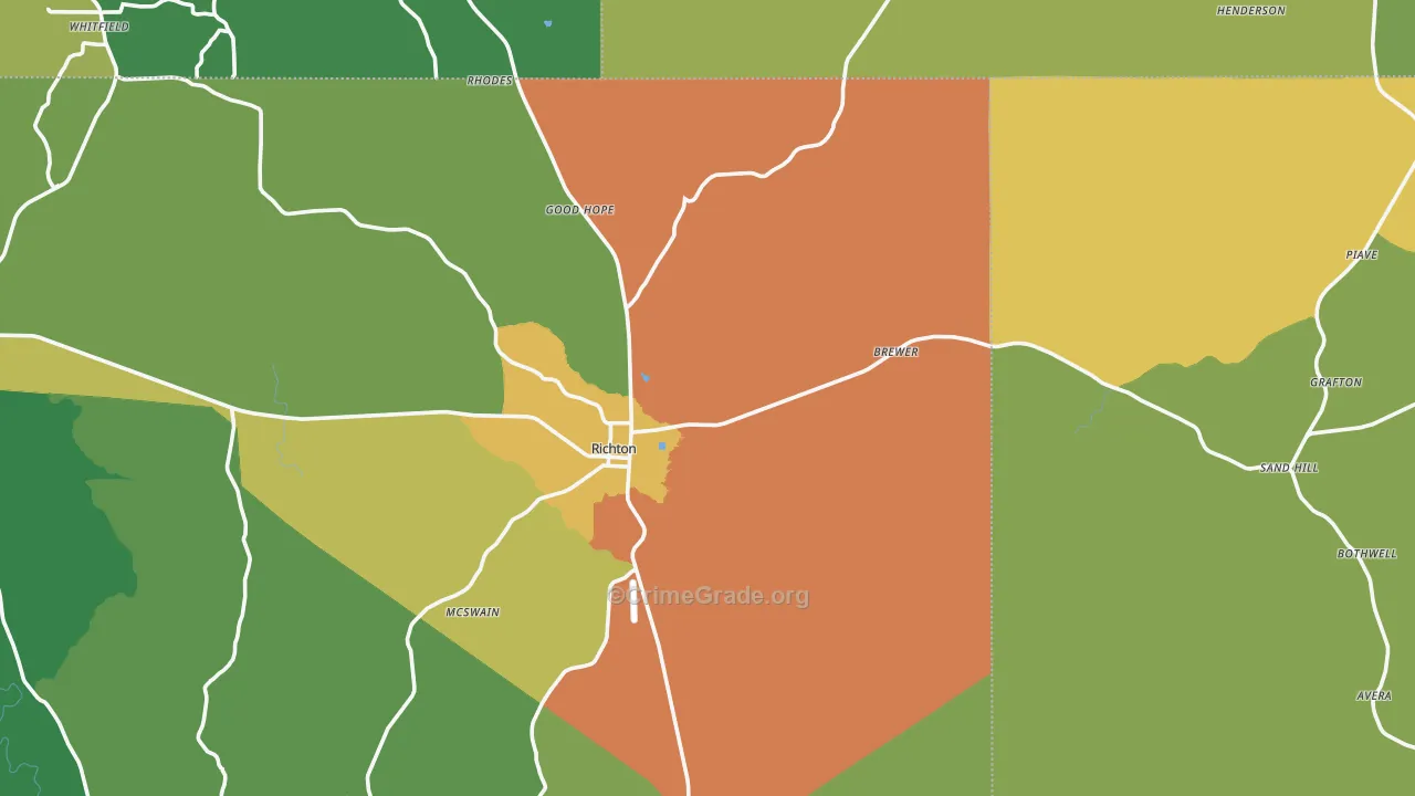 Richton, MS Map of Burglary Rates