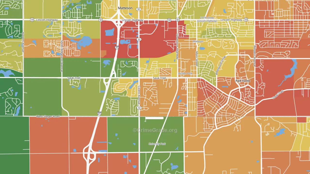 Richton Park, IL Map of Burglary Rates