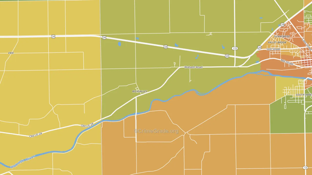 Richvalley, IN Map of Burglary Rates
