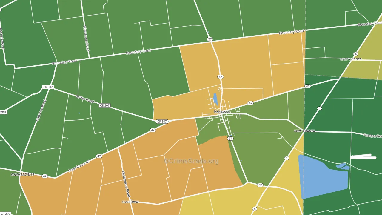 Richwood, OH Map of Burglary Rates