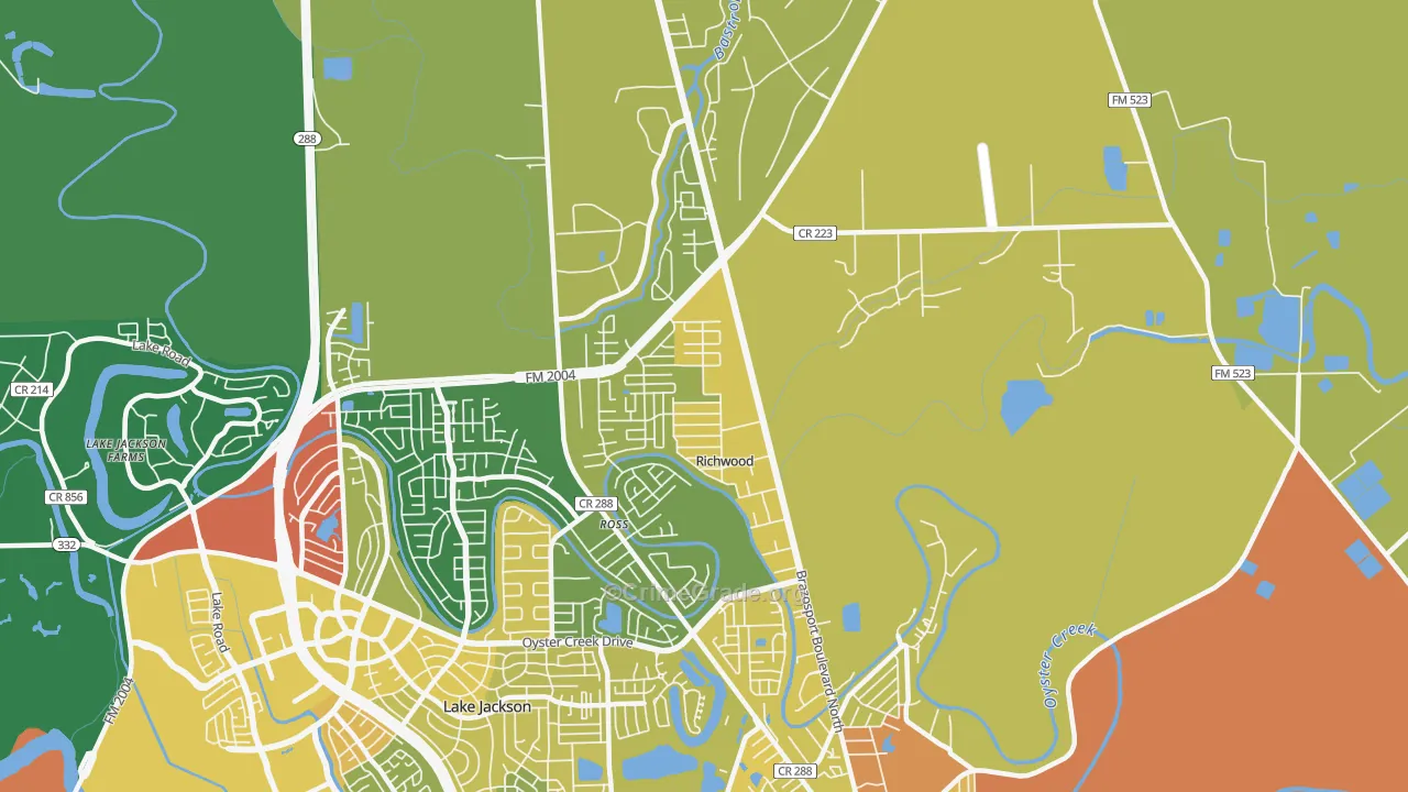 Richwood, TX Map of Burglary Rates