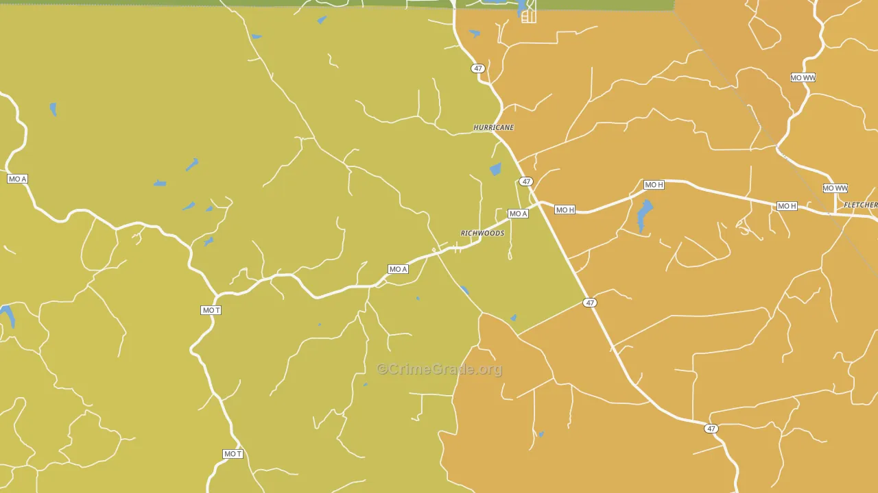 Richwoods, MO Map of Burglary Rates