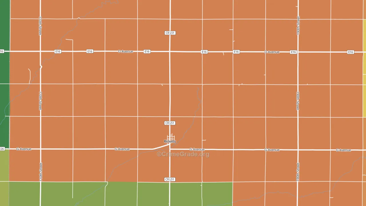 Ricketts, IA Map of Burglary Rates