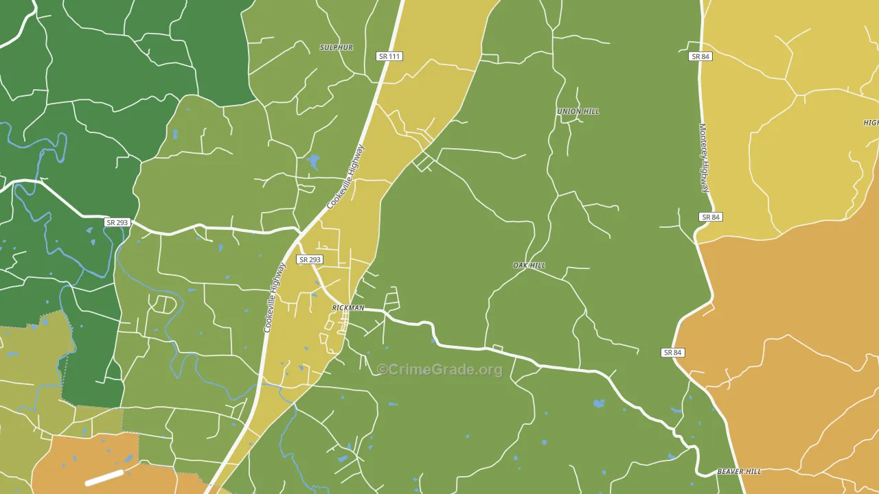 Rickman, TN Map of Burglary Rates