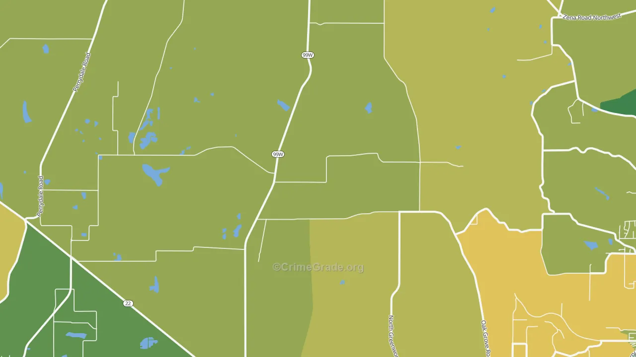 Rickreall, OR Map of Burglary Rates