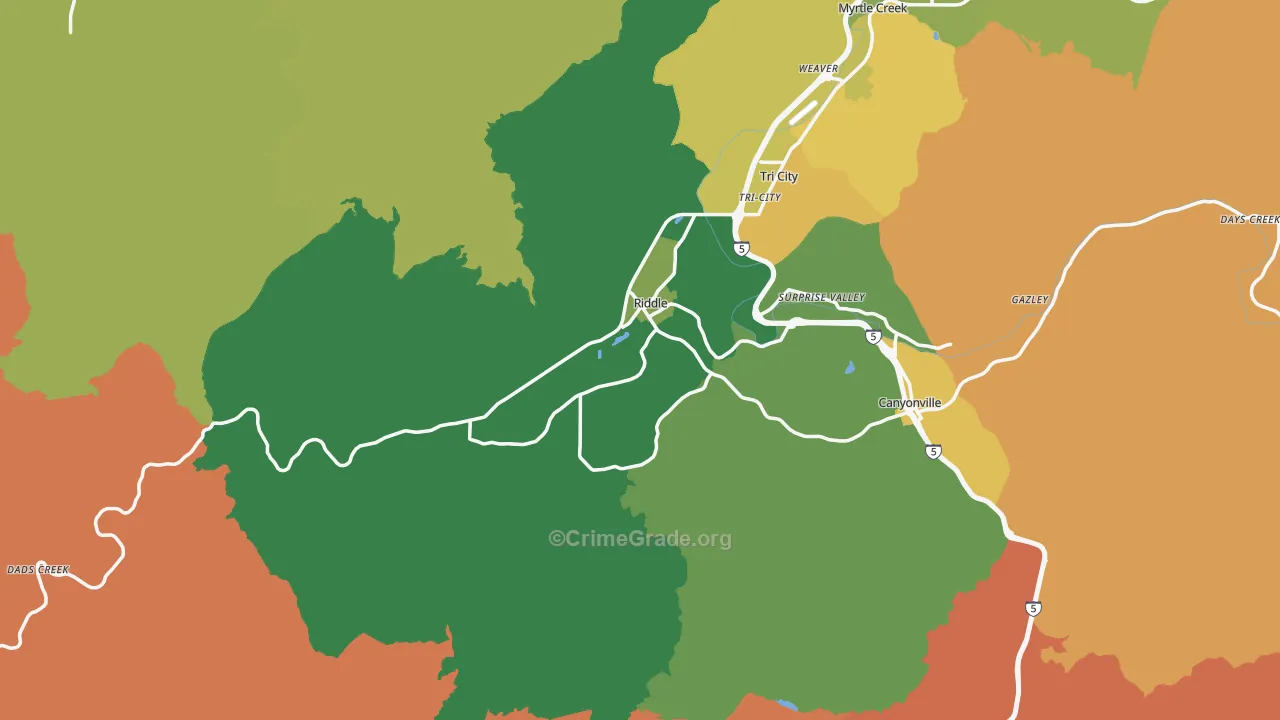 Riddle, OR Map of Burglary Rates