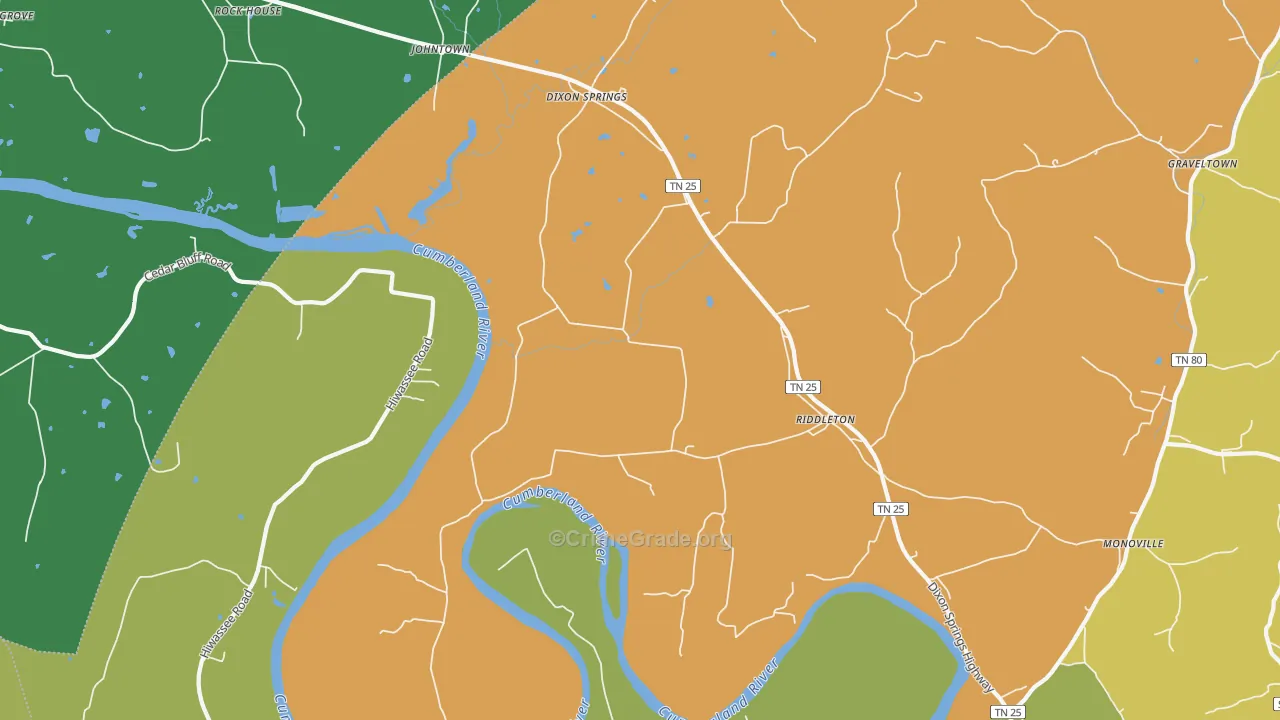 Riddleton, TN Map of Burglary Rates