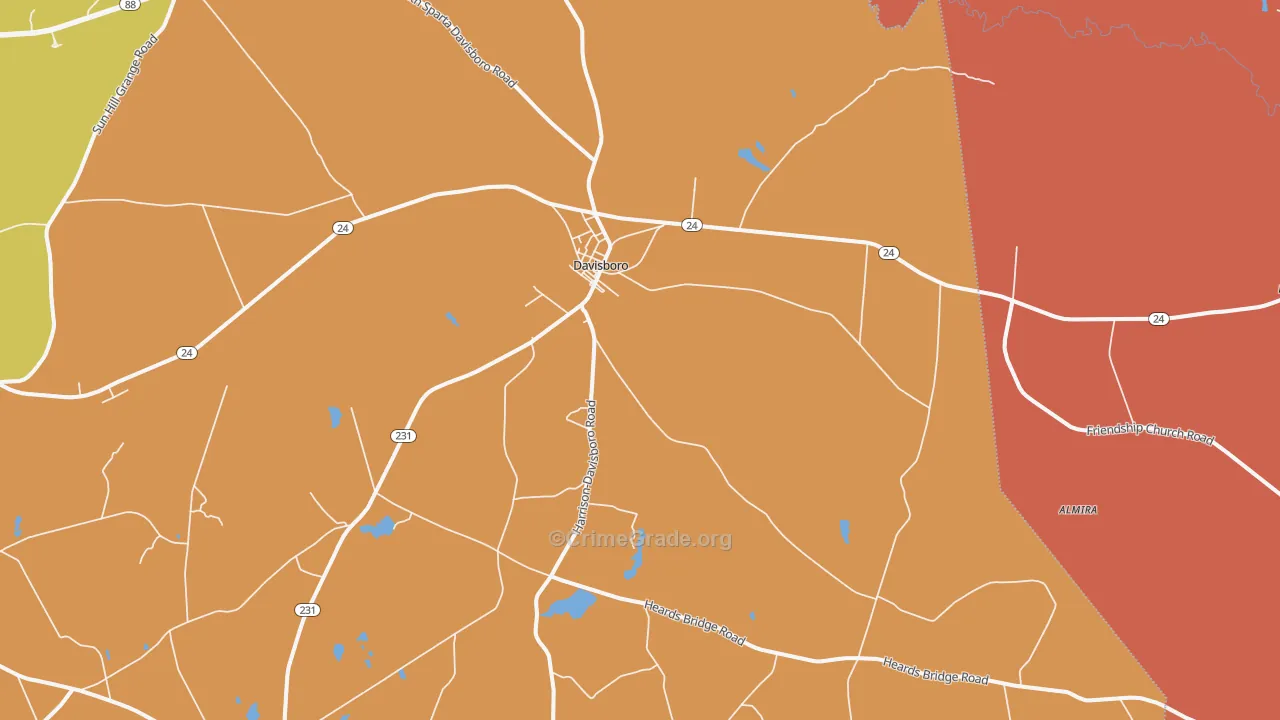 Riddleville, GA Map of Burglary Rates