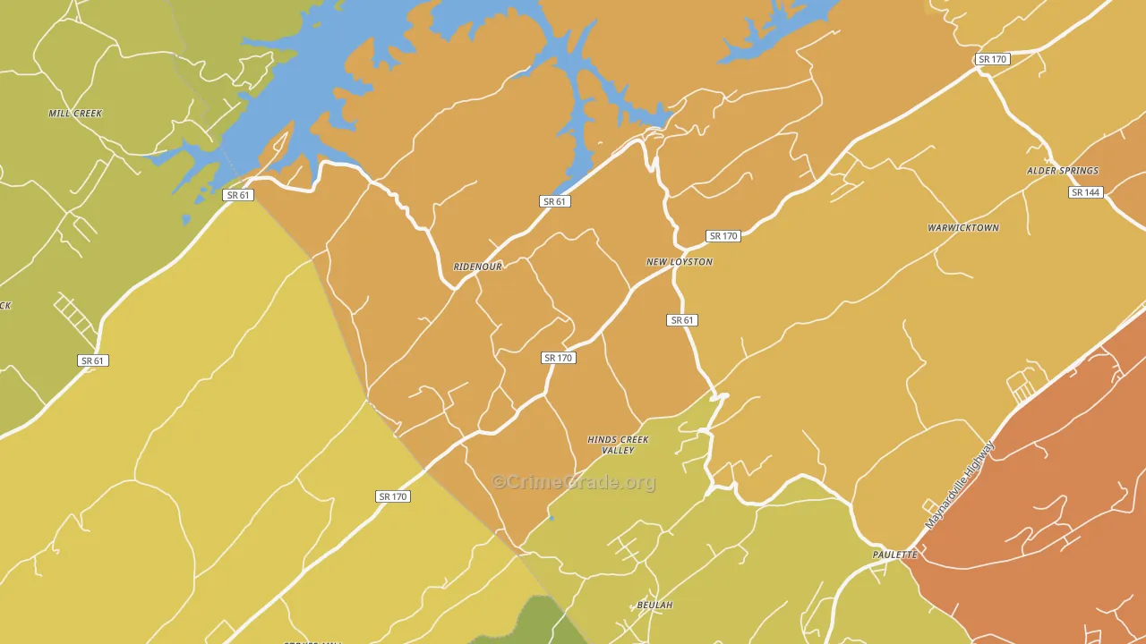 Ridenour, TN Map of Burglary Rates