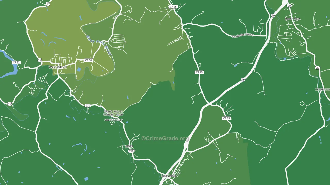 Rider, WV Map of Burglary Rates