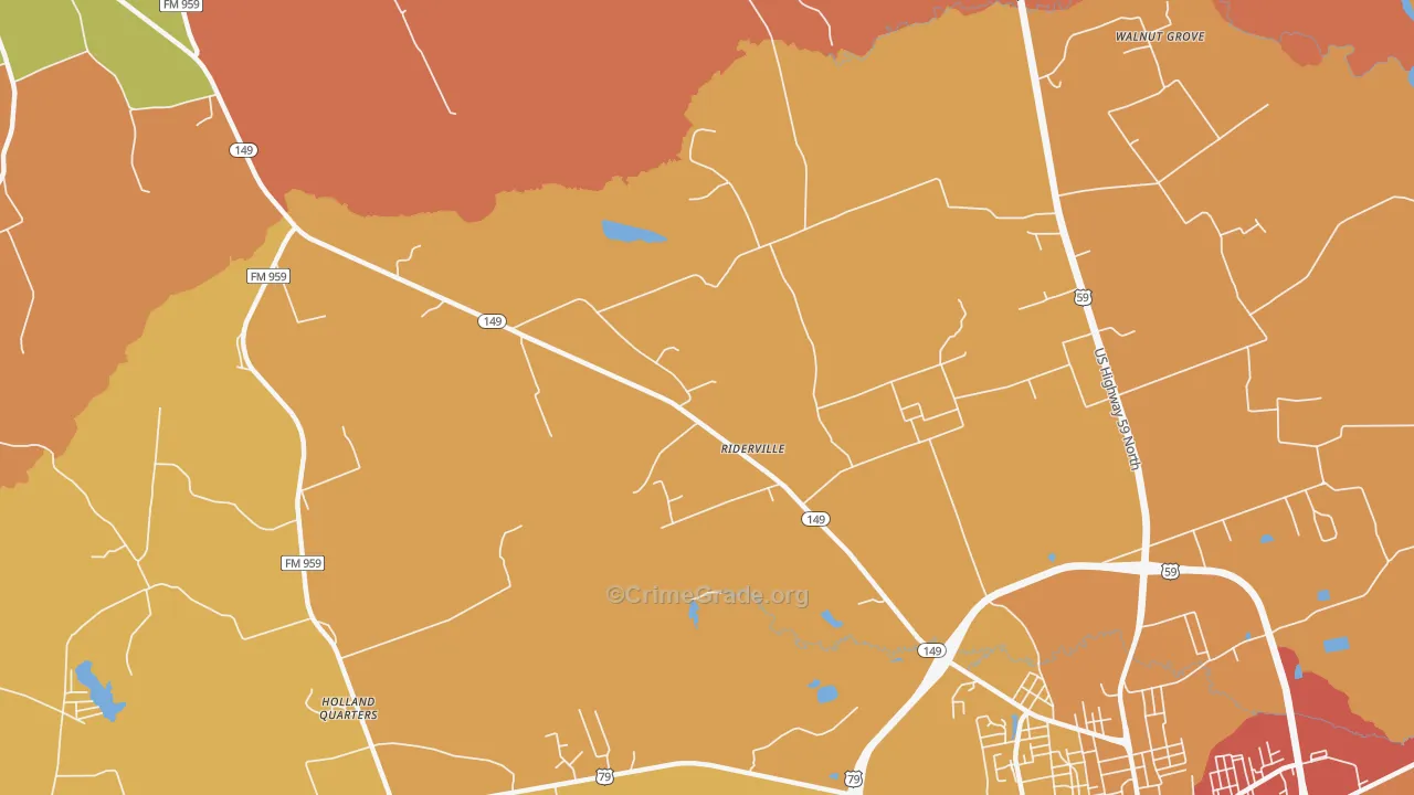 Riderville, TX Map of Burglary Rates