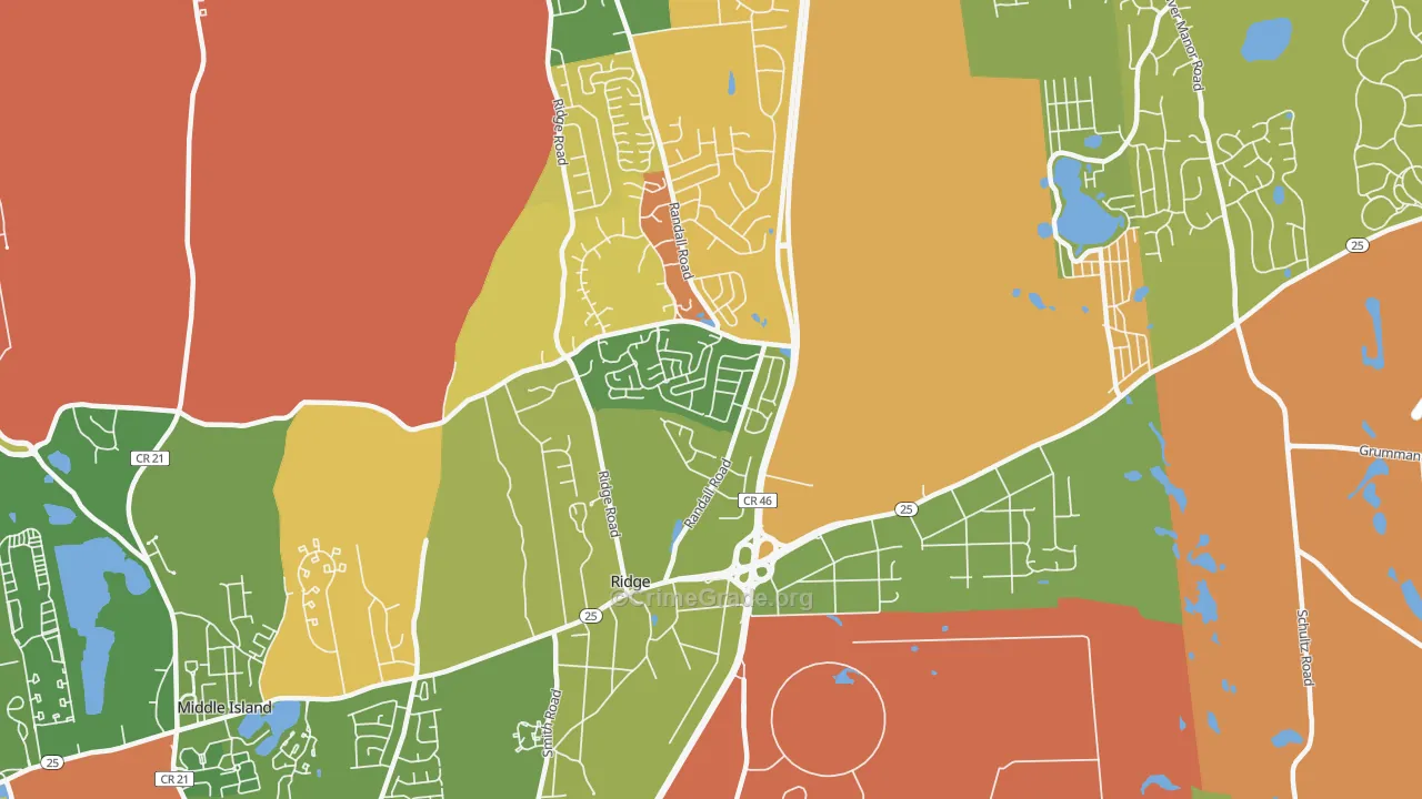 Ridge, NY Map of Burglary Rates