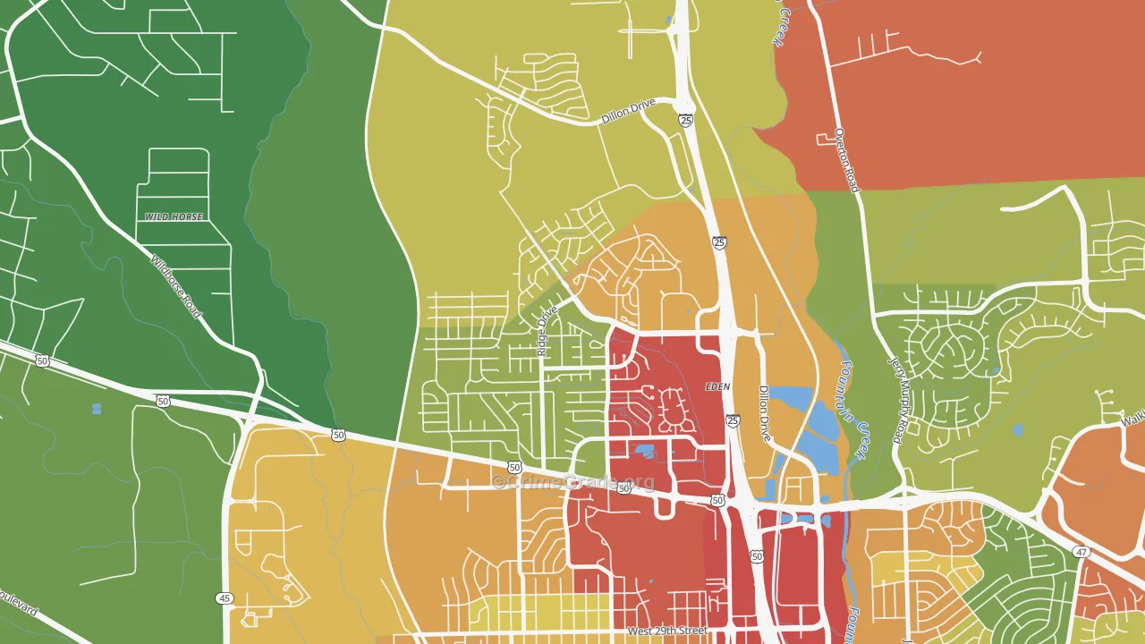 Ridge, Pueblo, CO Map of Burglary Rates