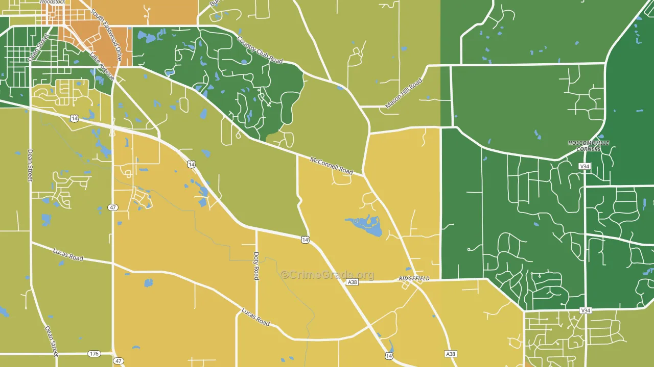 Ridgefield, IL Map of Burglary Rates