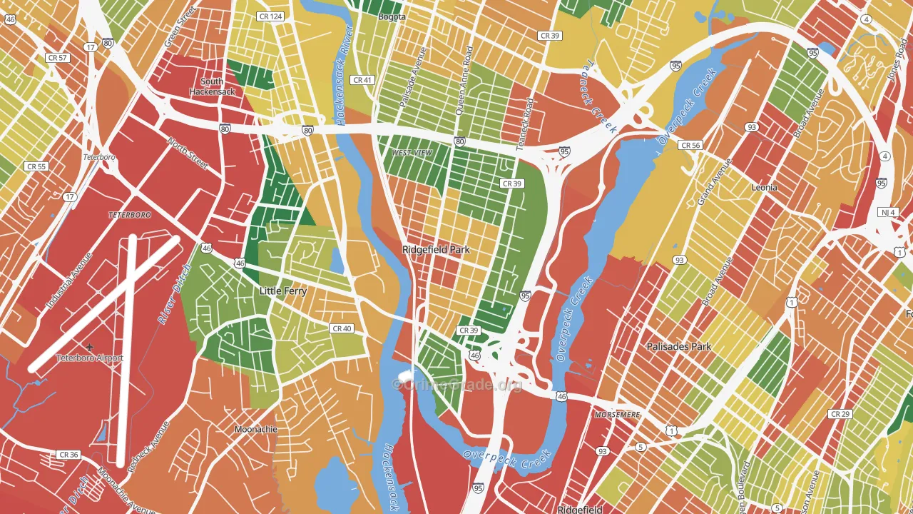 Ridgefield Park, NJ Map of Burglary Rates