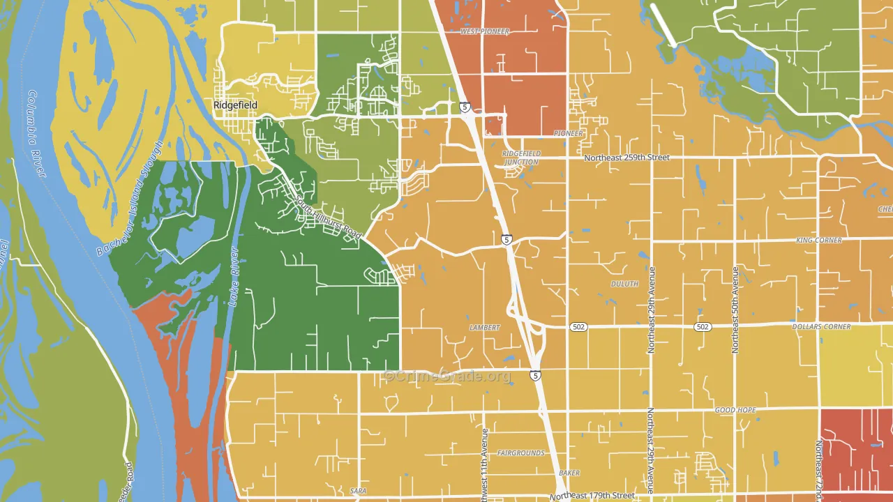Ridgefield, WA Map of Burglary Rates