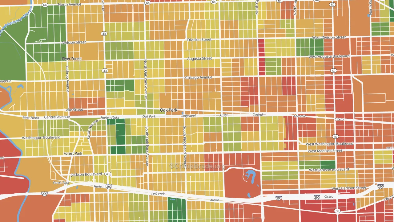 Ridgeland, Oak Park, IL Map of Burglary Rates