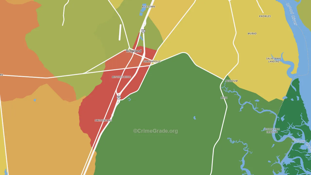 Ridgeland, SC Map of Burglary Rates