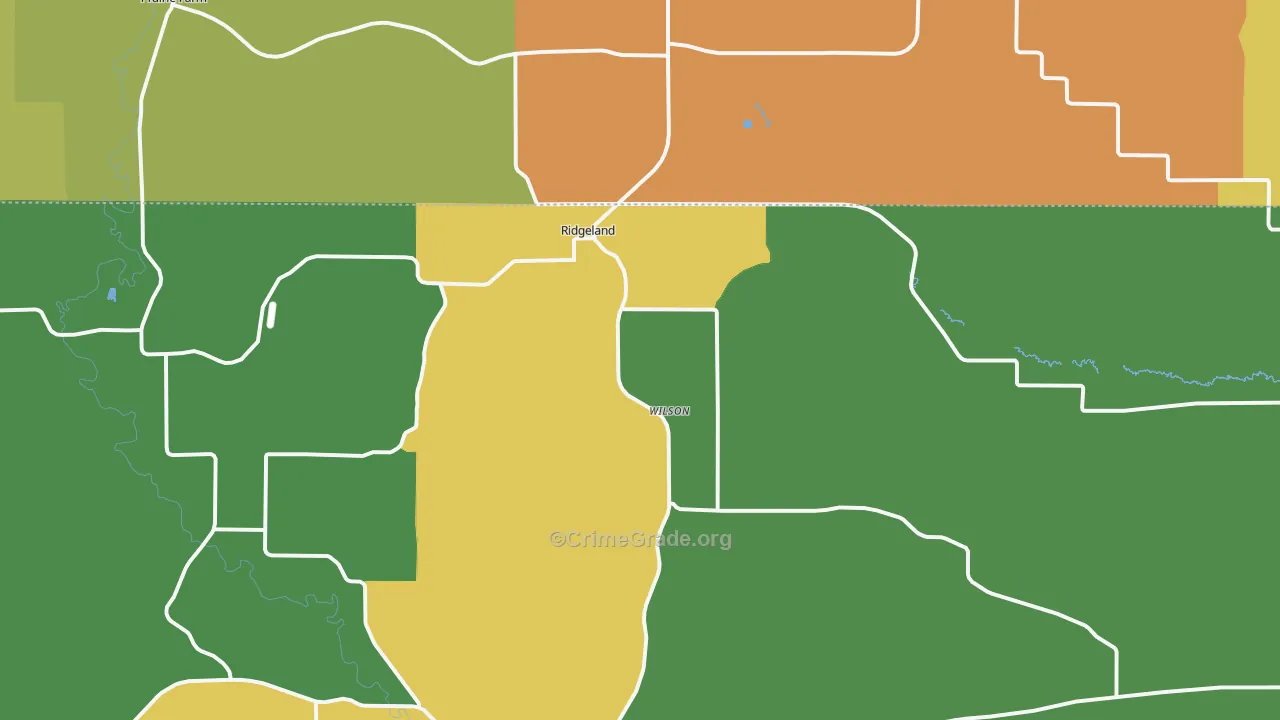 Ridgeland, WI Map of Burglary Rates