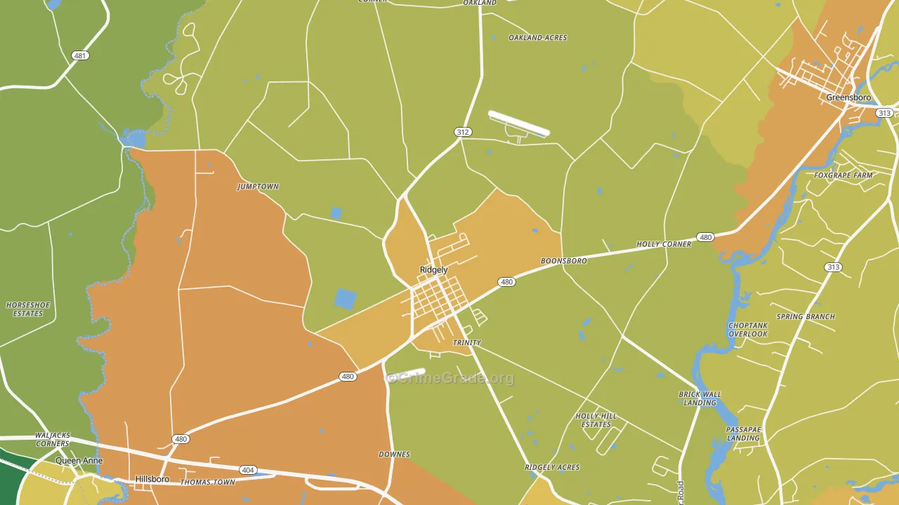 Ridgely, MD Map of Burglary Rates