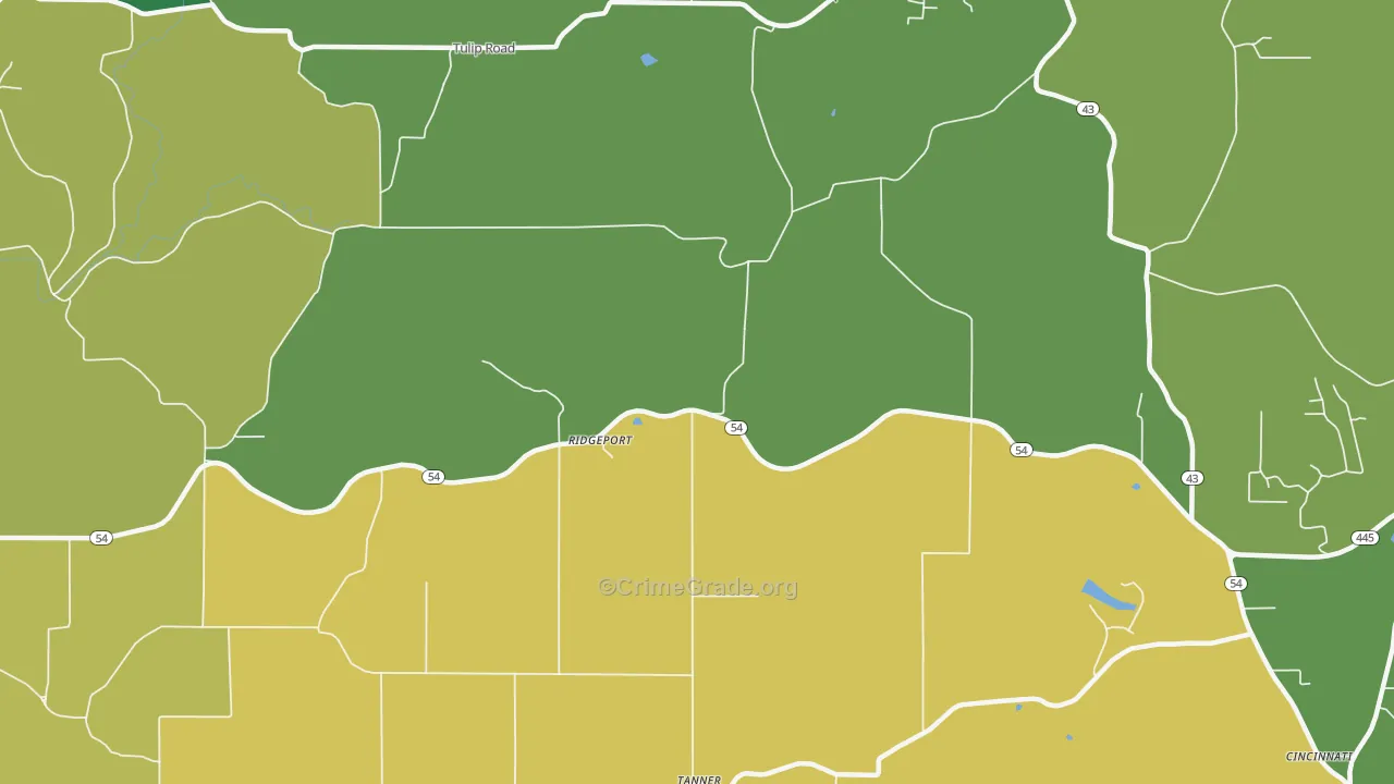 Ridgeport, IN Map of Burglary Rates