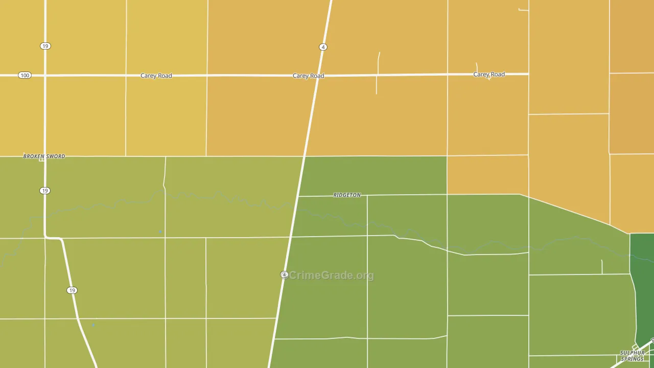 Ridgeton, OH Map of Burglary Rates