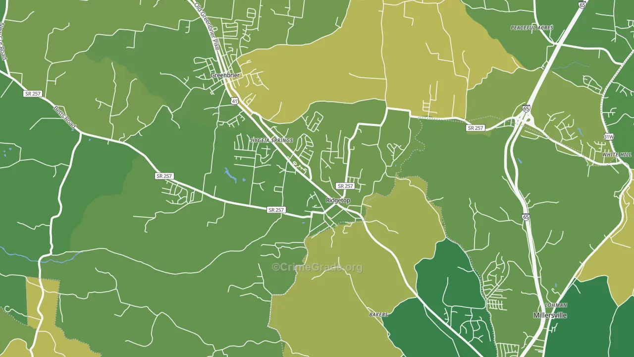 Ridgetop, TN Map of Burglary Rates