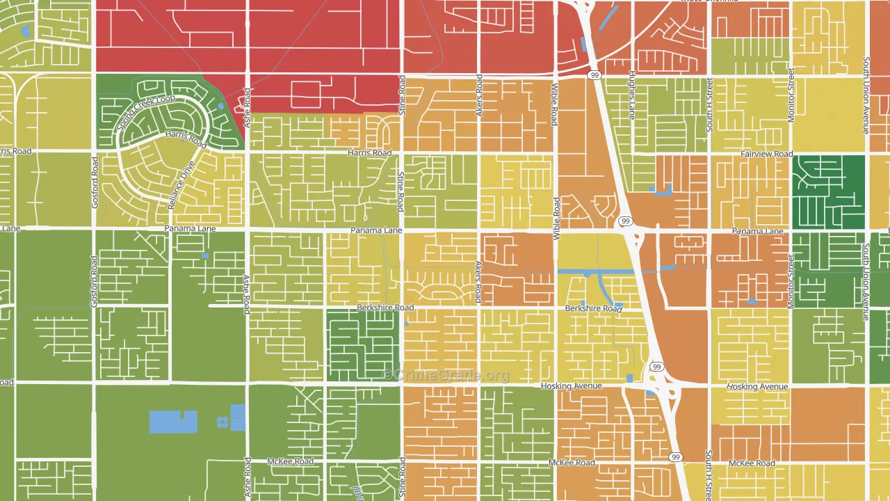 Ridgeview Estates, Bakersfield, CA Map of Burglary Rates