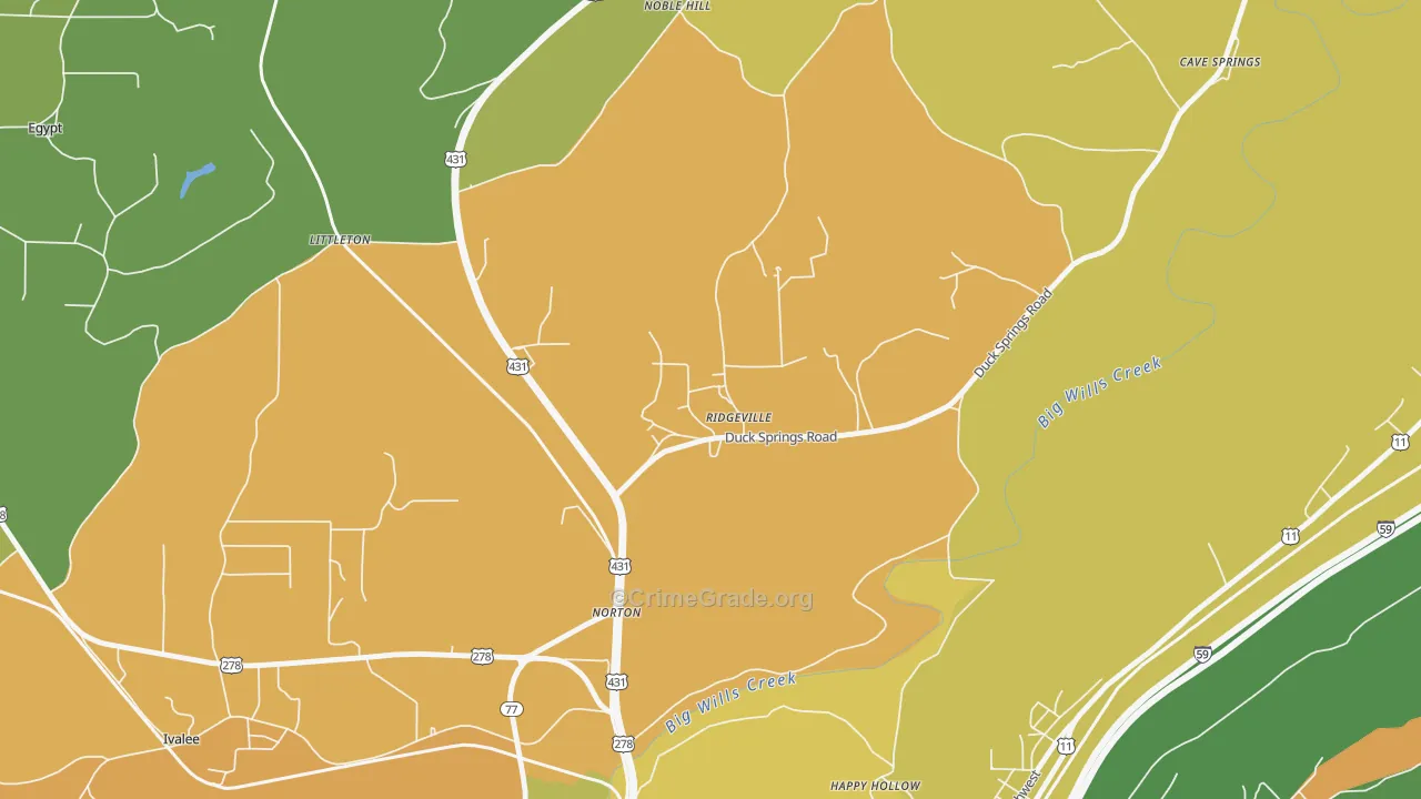 Ridgeville, AL Map of Burglary Rates
