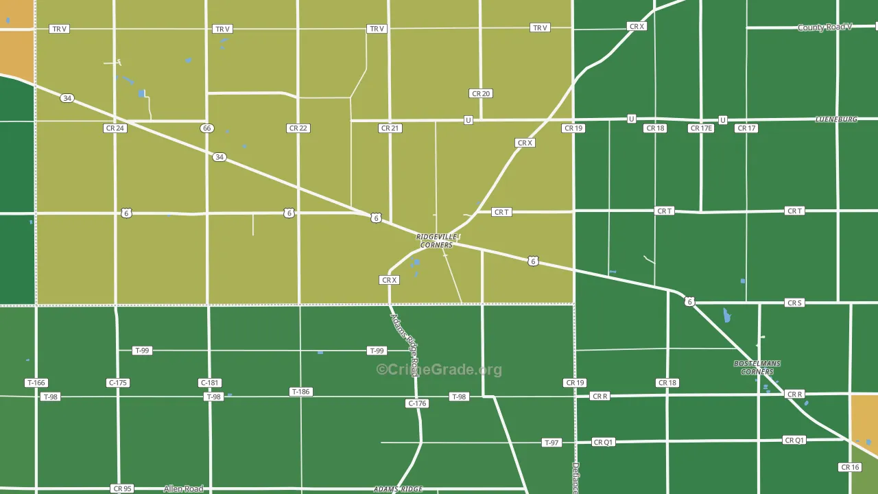 Ridgeville Corners, OH Map of Burglary Rates