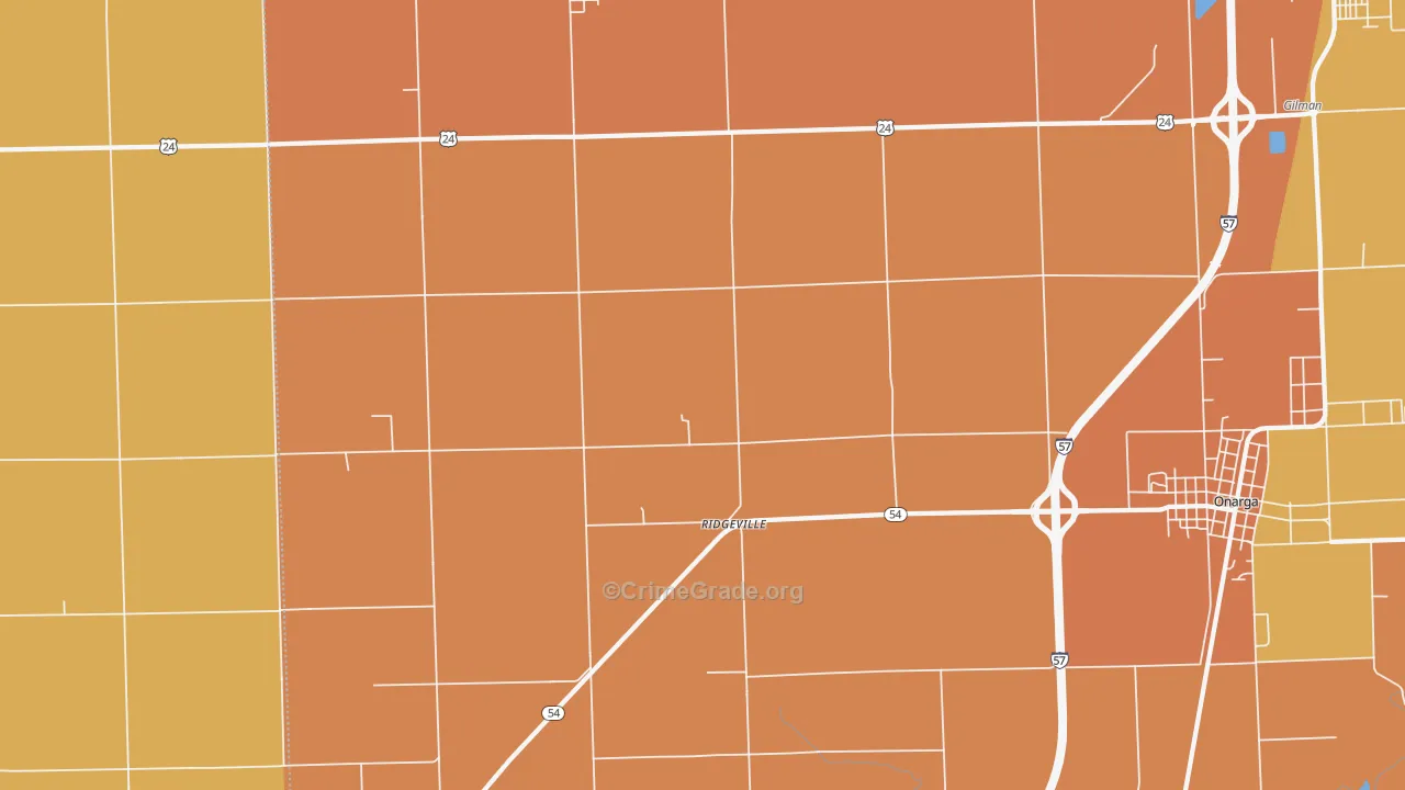 Ridgeville, IL Map of Burglary Rates