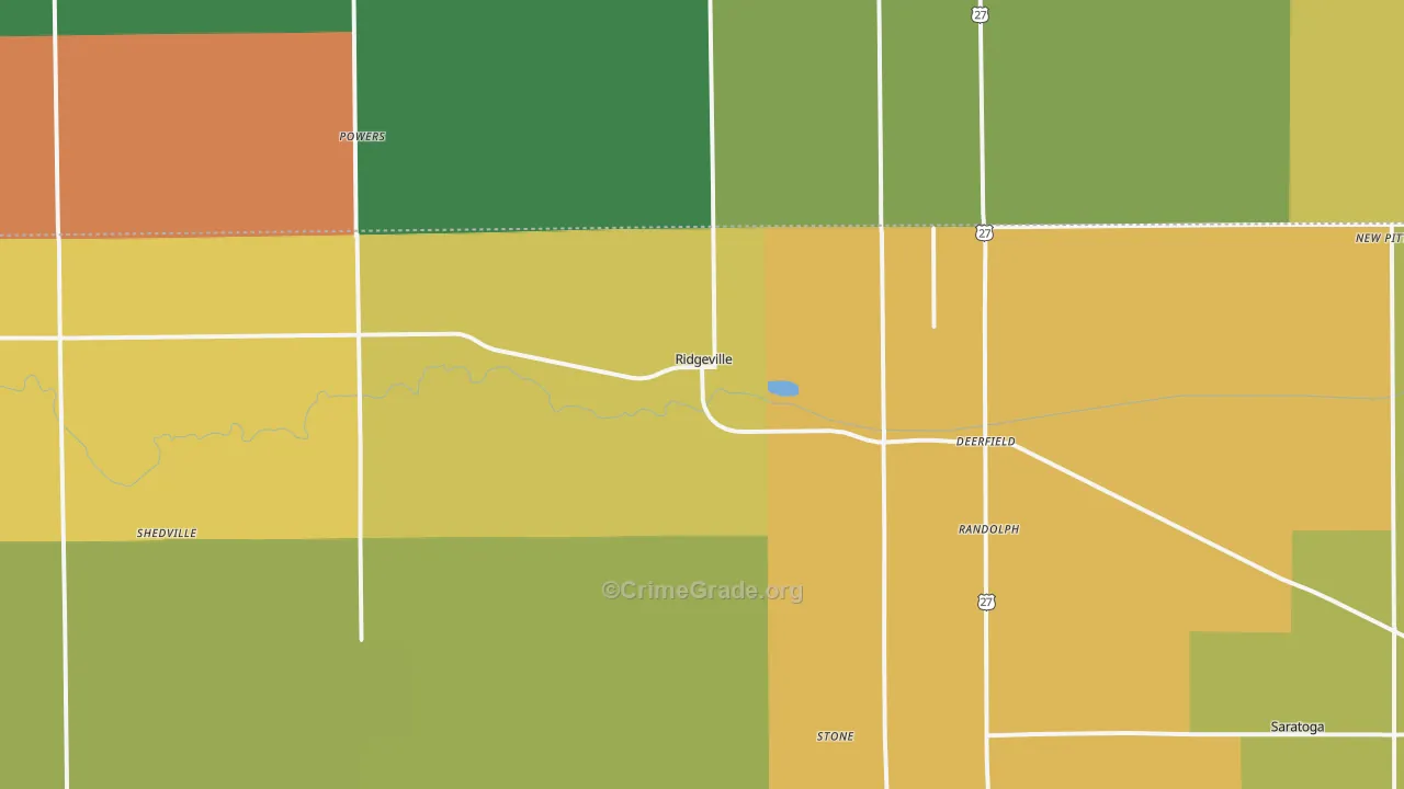 Ridgeville, IN Map of Burglary Rates
