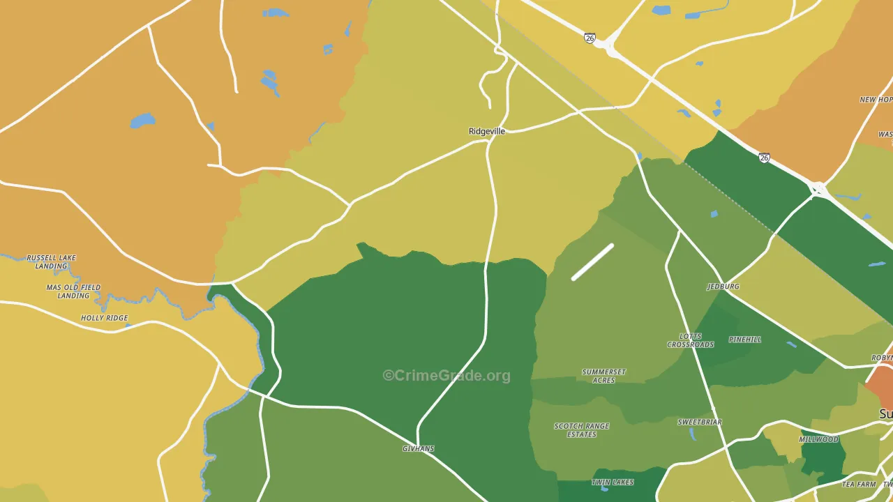 Ridgeville, SC Map of Burglary Rates