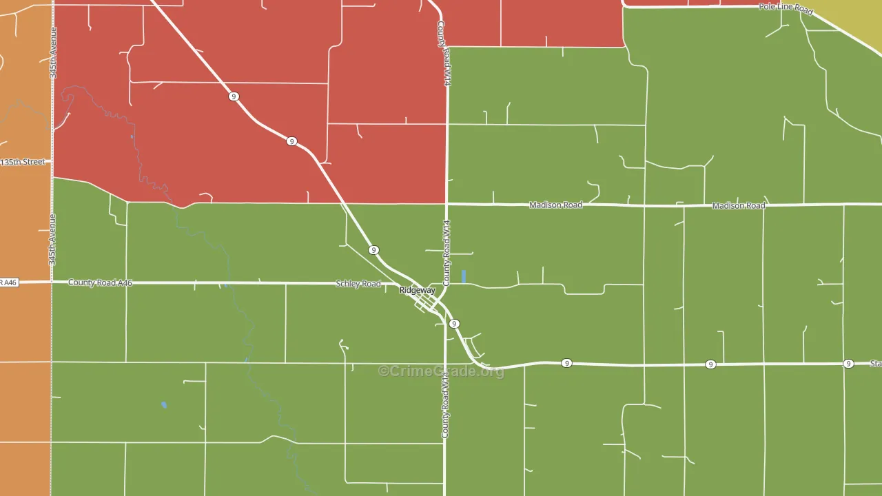 Ridgeway, IA Map of Burglary Rates