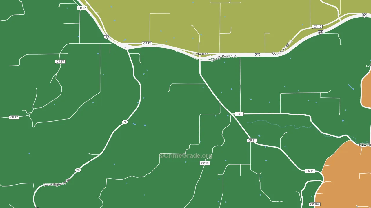 Ridgeway, MN Map of Burglary Rates