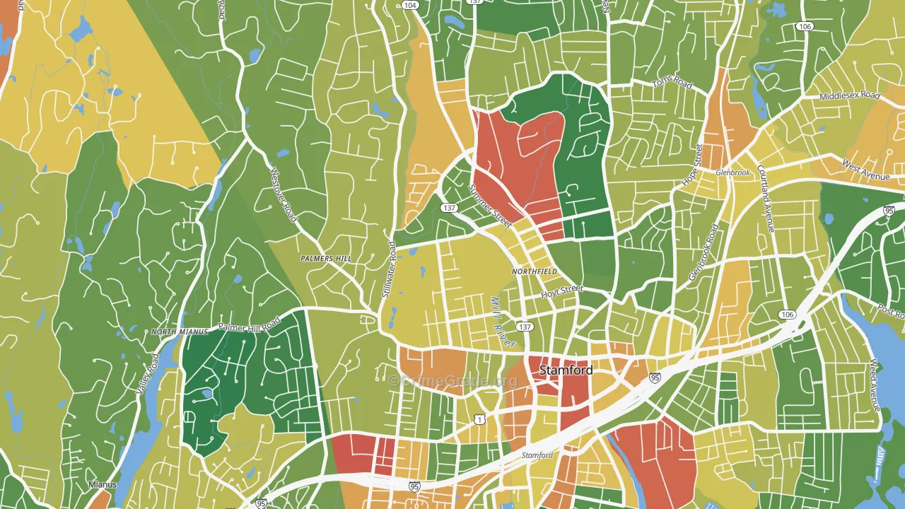 Ridgeway, Stamford, CT Map of Burglary Rates