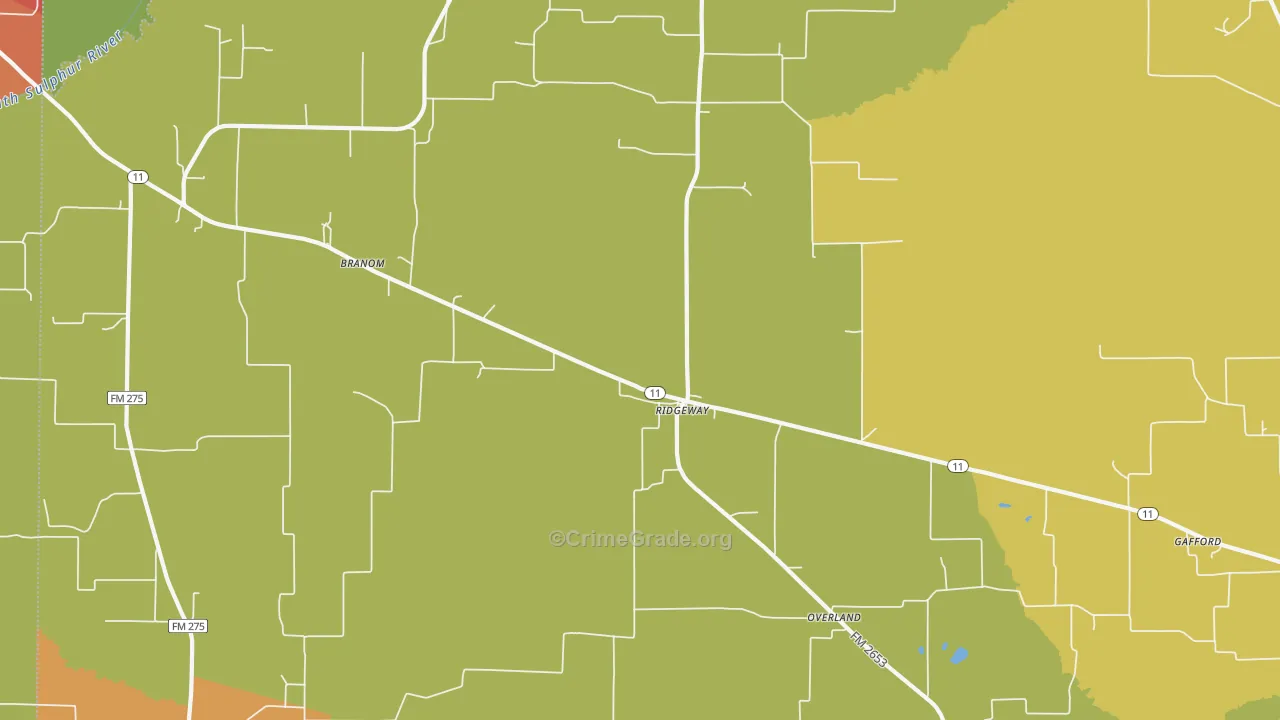 Ridgeway, TX Map of Burglary Rates
