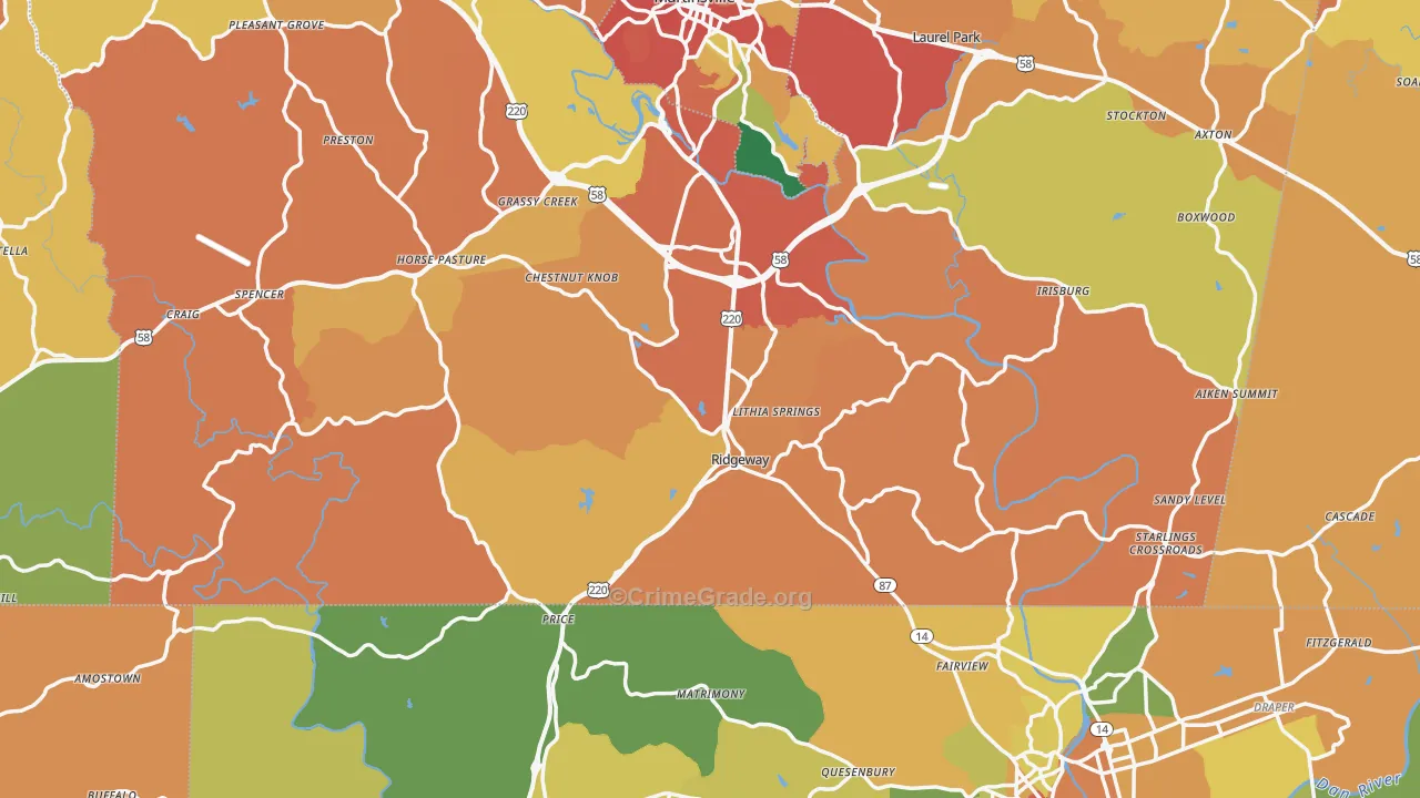 Ridgeway, VA Map of Burglary Rates