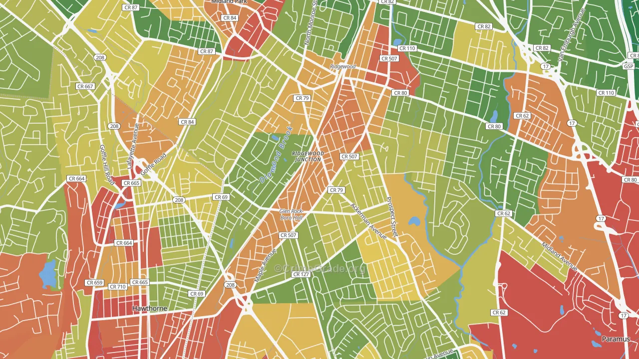 Ridgewood Junction, Glen Rock, NJ Map of Burglary Rates